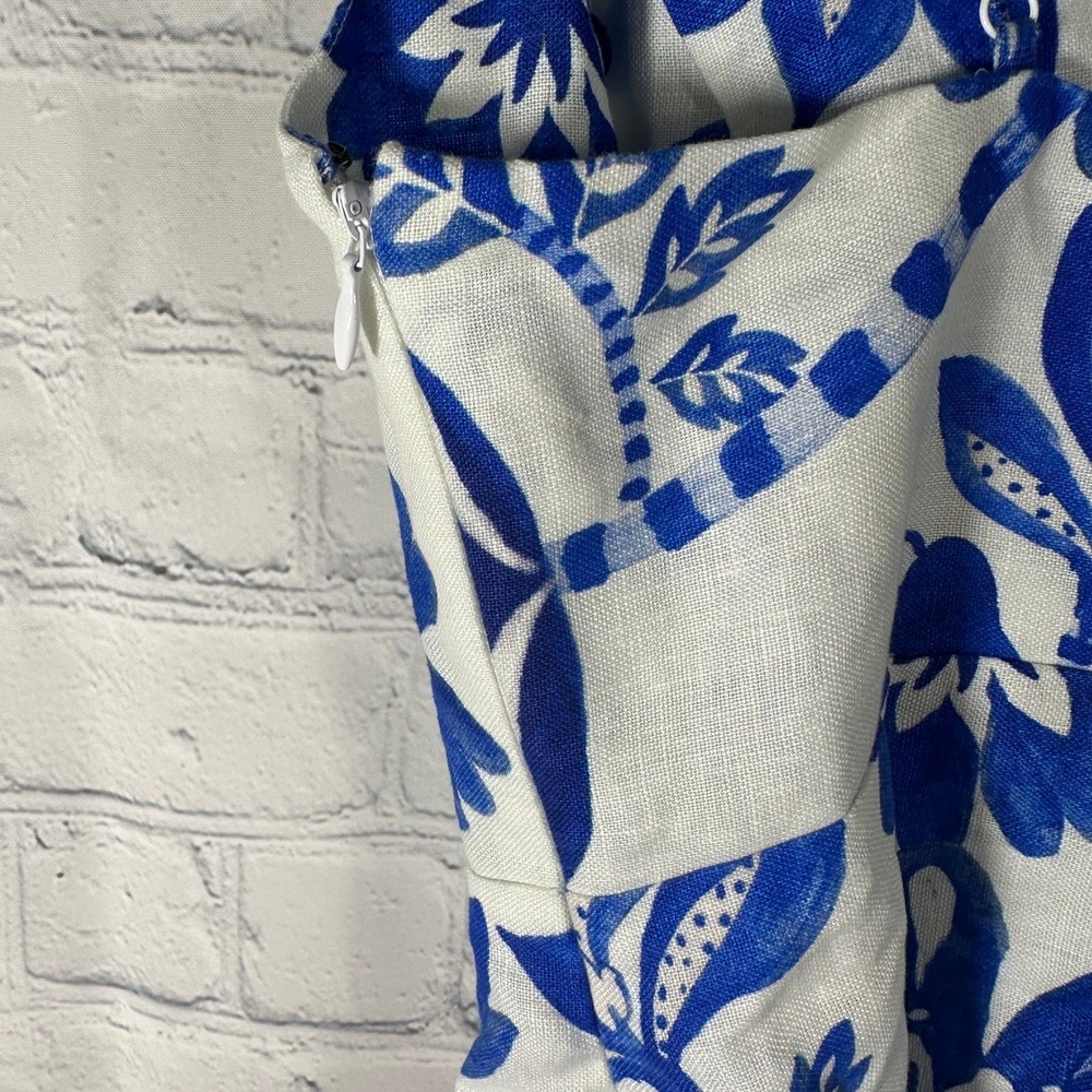 Farm Rio Floral Birds Off White Sleeveless Mini Dress Blue White Linen Blend S - Picture 6 of 13